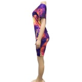 Summer Tie Dye Two Piece Short Set with Face Cover