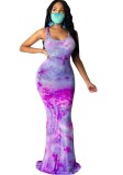 Summer Tie Dye Sleeveless Mermaid Evening Dress