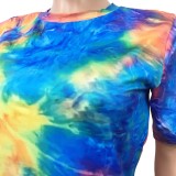 Summer Tie Dye Two Piece Short Set with Face Cover