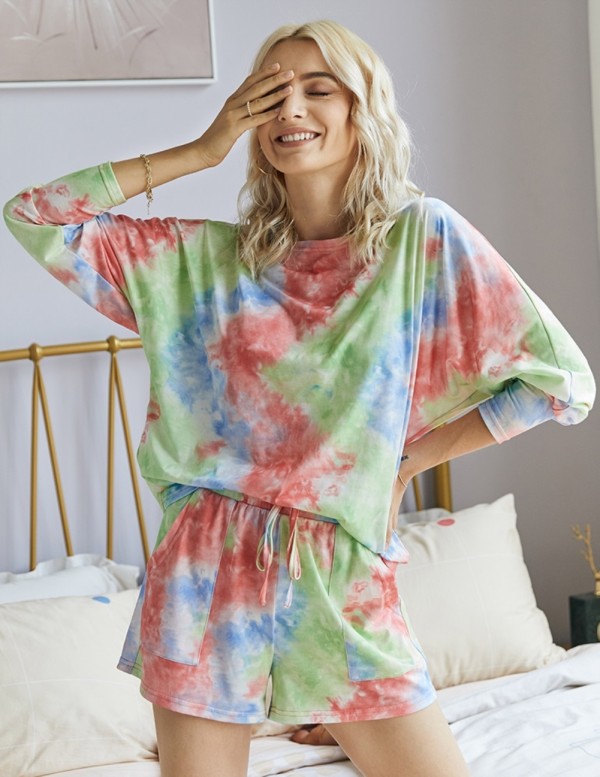 Summer Tie Dye Two Piece Short Pajama Set