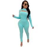 Sexy Solid Color Long Sleeve Bodycon Jumpsuit
