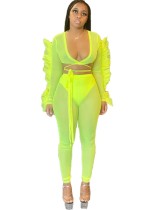 Sexy Neon Two Piece See Through Pants Set