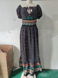 Summer Short Sleeve Floral Bohemian Maxi Dress