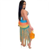 Sexy Multi Color Crochet Beach Bra and Skirt Set
