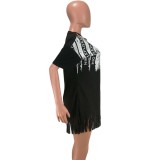 Summer Print Fringe Shirt Dress
