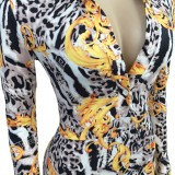 Sexy Leopard Long Sleeve Bodycon Rompers
