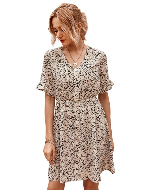 Summer V-Neck Print Short Casual Dress