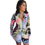Sexy Multi Color Long Sleeve Zipper Rompers