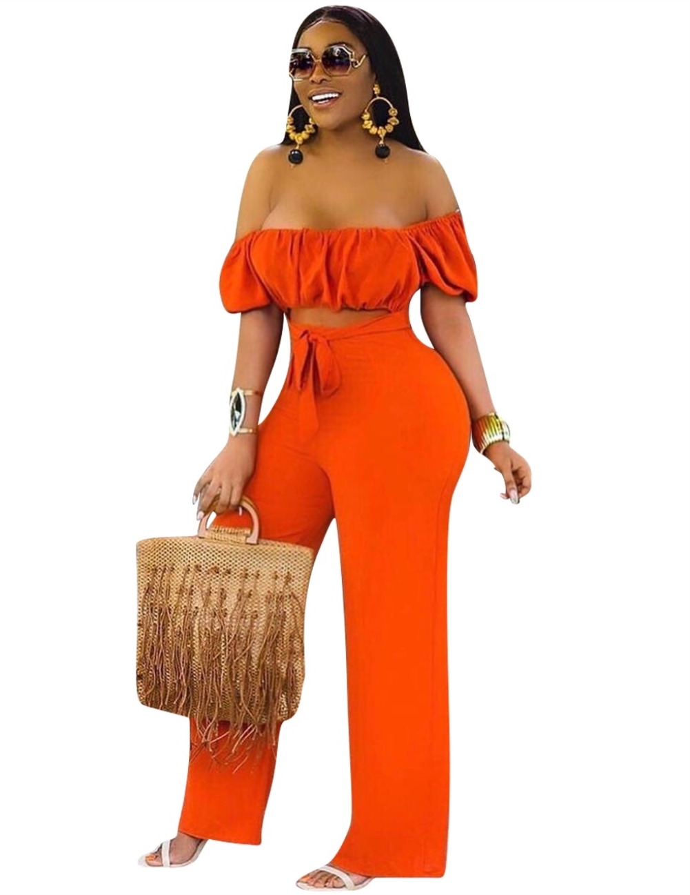 Wholesale Sexy Orange Strapless Cut Out Knot Jumpsuit | Global Lover