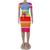 Cut Out Back Sexy Contrast Midi Dress with Belt