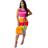Cut Out Back Sexy Contrast Midi Dress with Belt