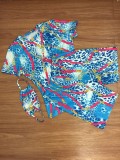 Sexy Tie Dye Two Piece Biker Short Set with Face Cover