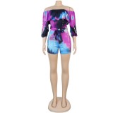 Off the Shoulder Tie Dye Rompers with Belt