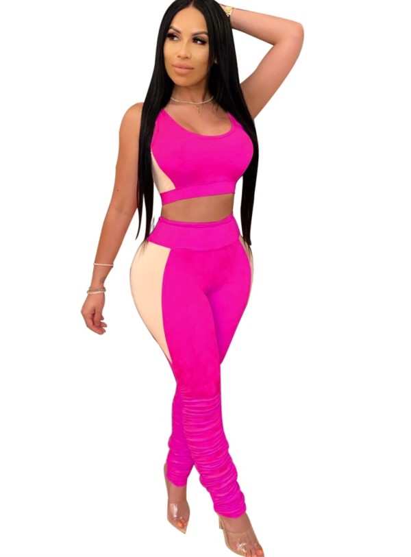 Summer Sexy Contrast Two Piece Bodycon Pants Set