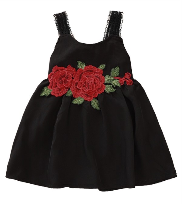 Kids Girl Black Floral Party Dress