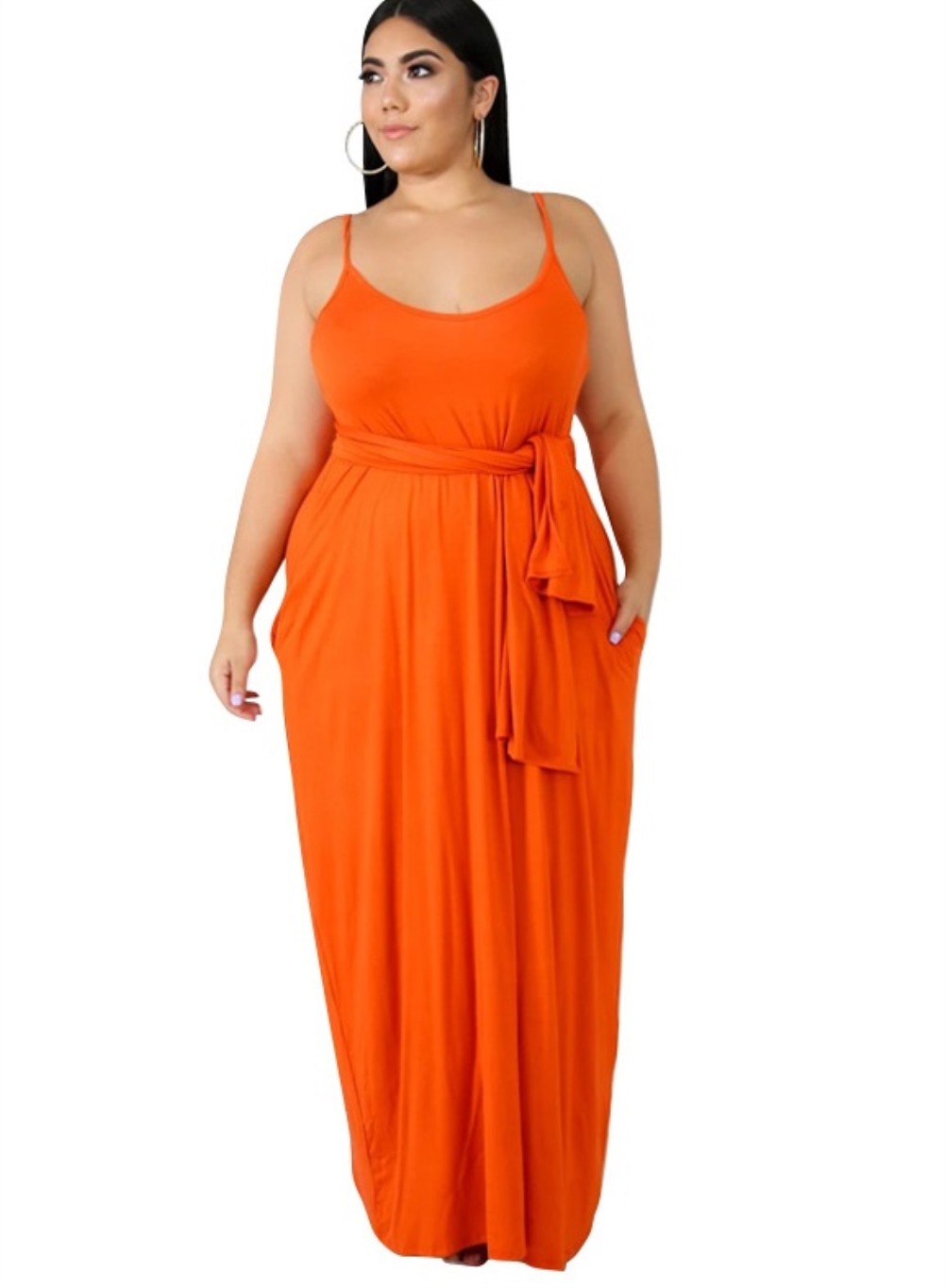 Wholesale Plus Size Casual Plain Strap Long Maxi Dress | Global Lover