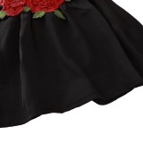 Kids Girl Black Floral Party Dress
