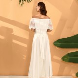 Elegant Off the Shoulder Lace Upper Evening Dress