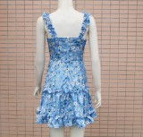 Floral Blue Ruffles Strap Pajama Dress