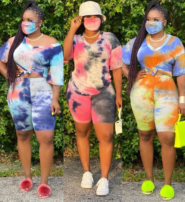 tie dye two piece biker short set