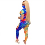 Summer Tie Dye Two Piece Pants Set with Face Cover