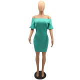 Off the Shoulder Green Mini Dress