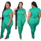 Plus Size Solid Plain Two Piece Stacked Pants Set