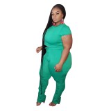 Plus Size Solid Plain Two Piece Stacked Pants Set