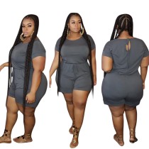 Plus Size Solid Plain Casual Strampler