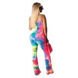 Sexy Tie Dye Straps Stacked Jumpsuit