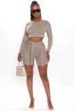 Sexy Long Sleeve Crop Top and Knot Shorts