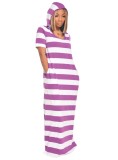 Summer Wide Stripes Hoody Long Dress