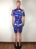Print Camou Two Piece Shorts Set with Face Cover