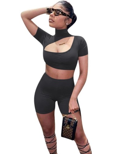 Sexy Cut Out Crop Top and Biker Shorts Set