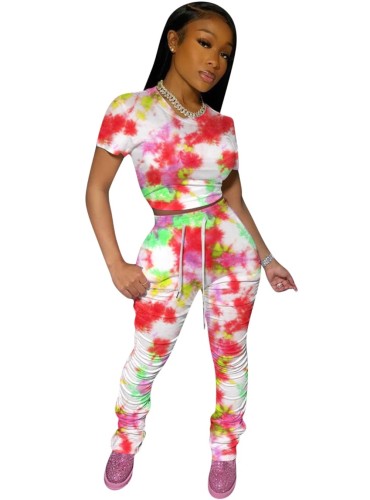 Summer Tie Dye Two Piece Stacked Pants Set