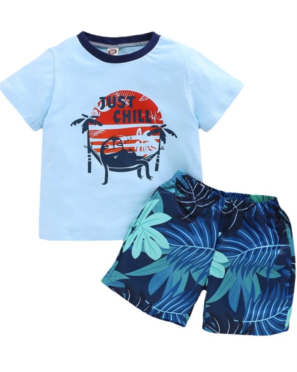Kids Boy Summer Print Two Piece Shorts Set