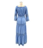 Summer Blue Off Shoulder Maxi Boho Dress