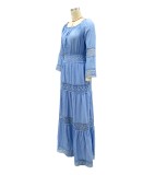 Summer Blue Off Shoulder Maxi Boho Dress