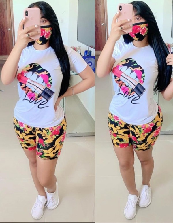 Summer Casual Print Two Piece Shorts Set