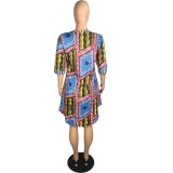 Summer African Print O-Neck Shirt Dress