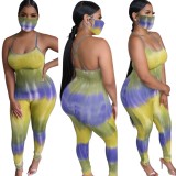 Sexy Tie Dye Strap Bodycon Jumpsuit with Face Cover