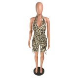 Sexy Lace Up Leopard Bodycon Rompers