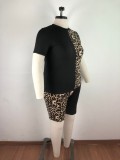 Plus Size Two Piece Leopard Shorts Set