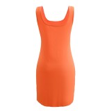 Solid Color Fit O-Neck Tank Dress