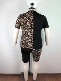 Plus Size Two Piece Leopard Shorts Set