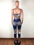 Sexy Tie Dye Strap Bodycon Jumpsuit with Face Cover