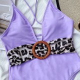 Purple One Piece Thong Swimwear with Headband