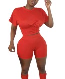Summer Solid Color Sexy Crop Top and Shorts Set