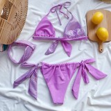 Purple Two Piece Thong Swimwear with Headband