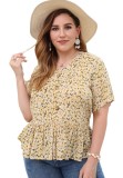 Plus Size Summer V-Neck Floral Peplum Shirt